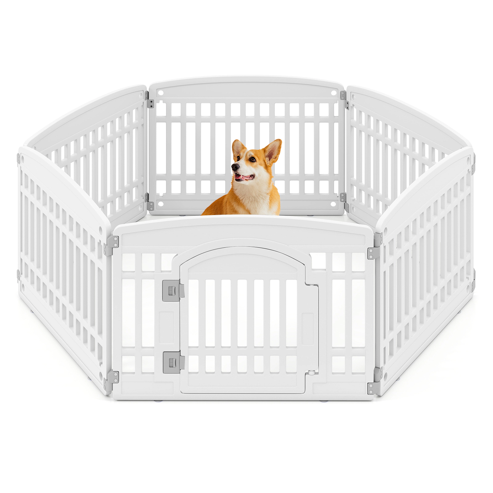 SUGIFT 6-Panel Plastic Dog Playpen 24-in Tall Indoor Outdoor Pet Fence with Locking Door White