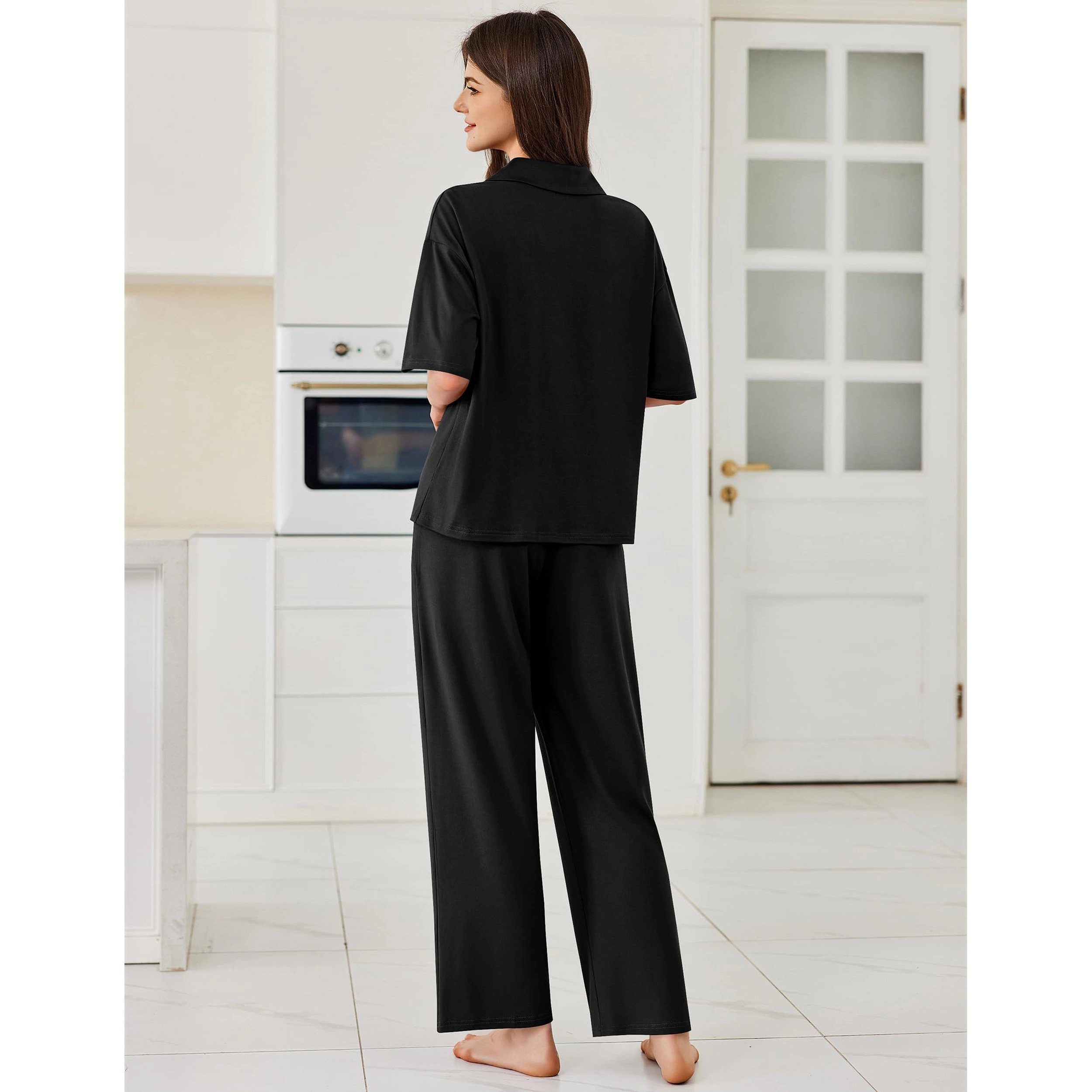 Ekouaer Women's 2 Piece Pajama Set Short Sleeve Top & Wide Leg Pants