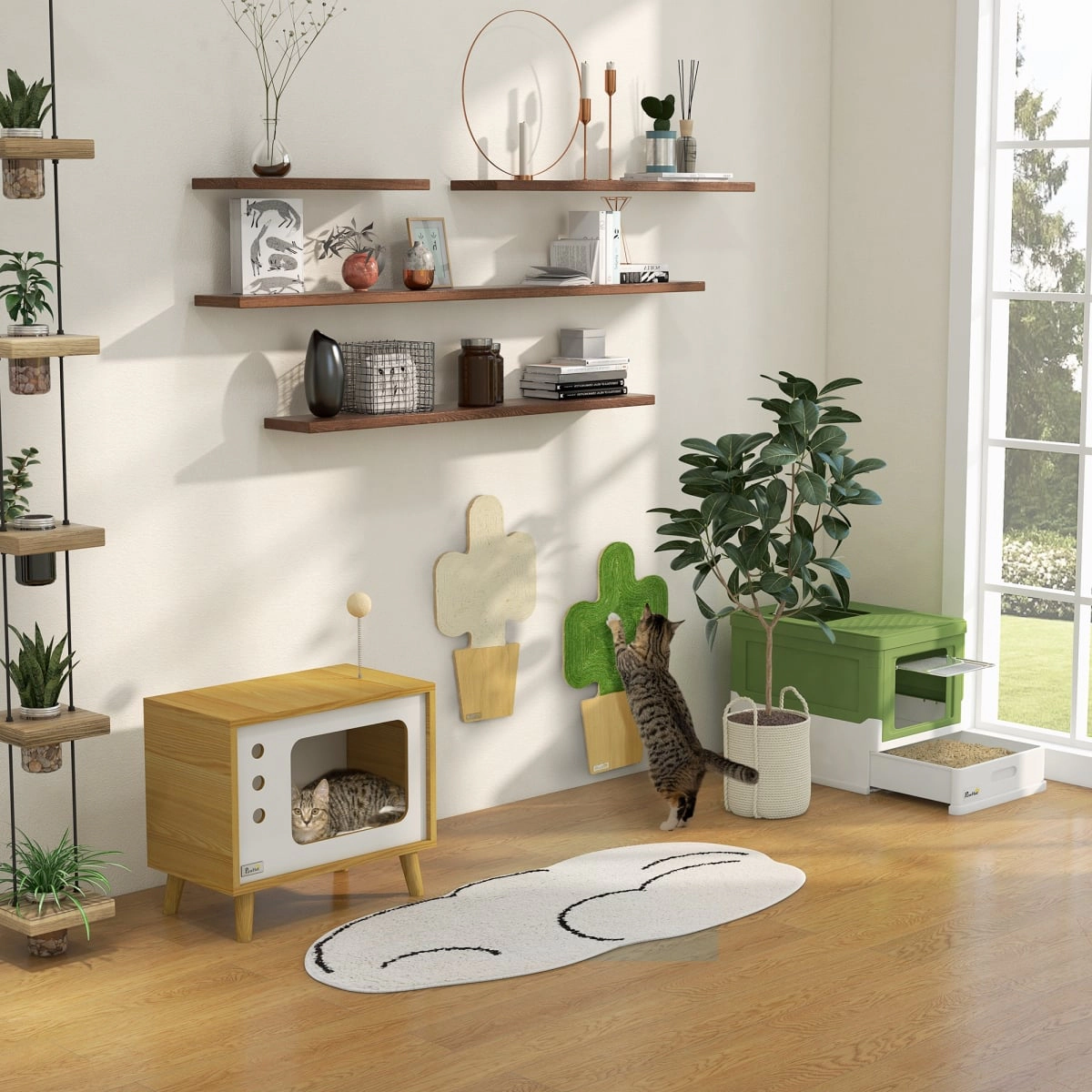 212 Main Paw Hut Fully Enclosed Cat Litter Box with Front Entry, Top Exit - Yellowish Green