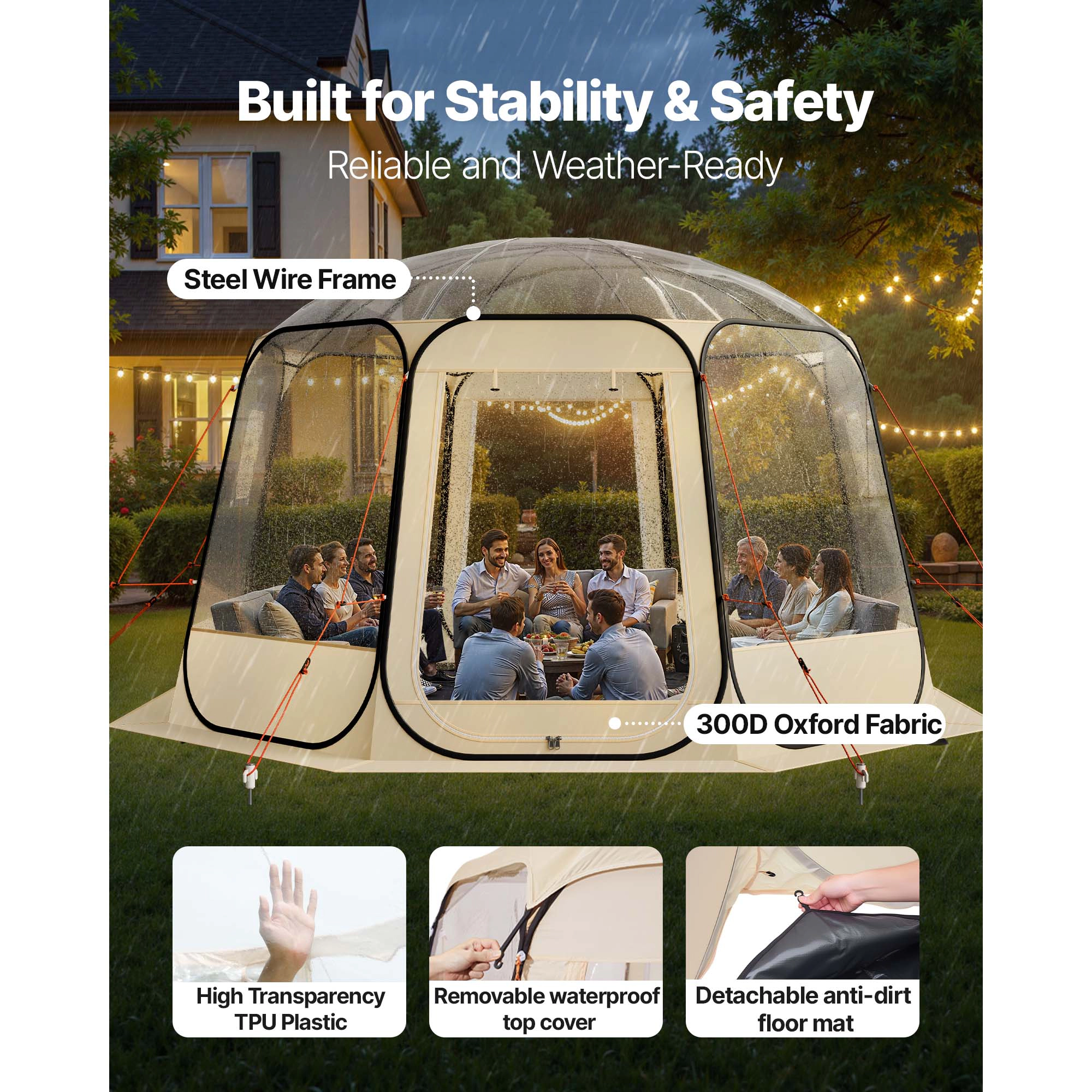 HONGGE Pop up Bubble Tent Waterproof & UV-Resistant Clear Camping Tent Shelter Outdoor Garden Dome Igloo Tents with