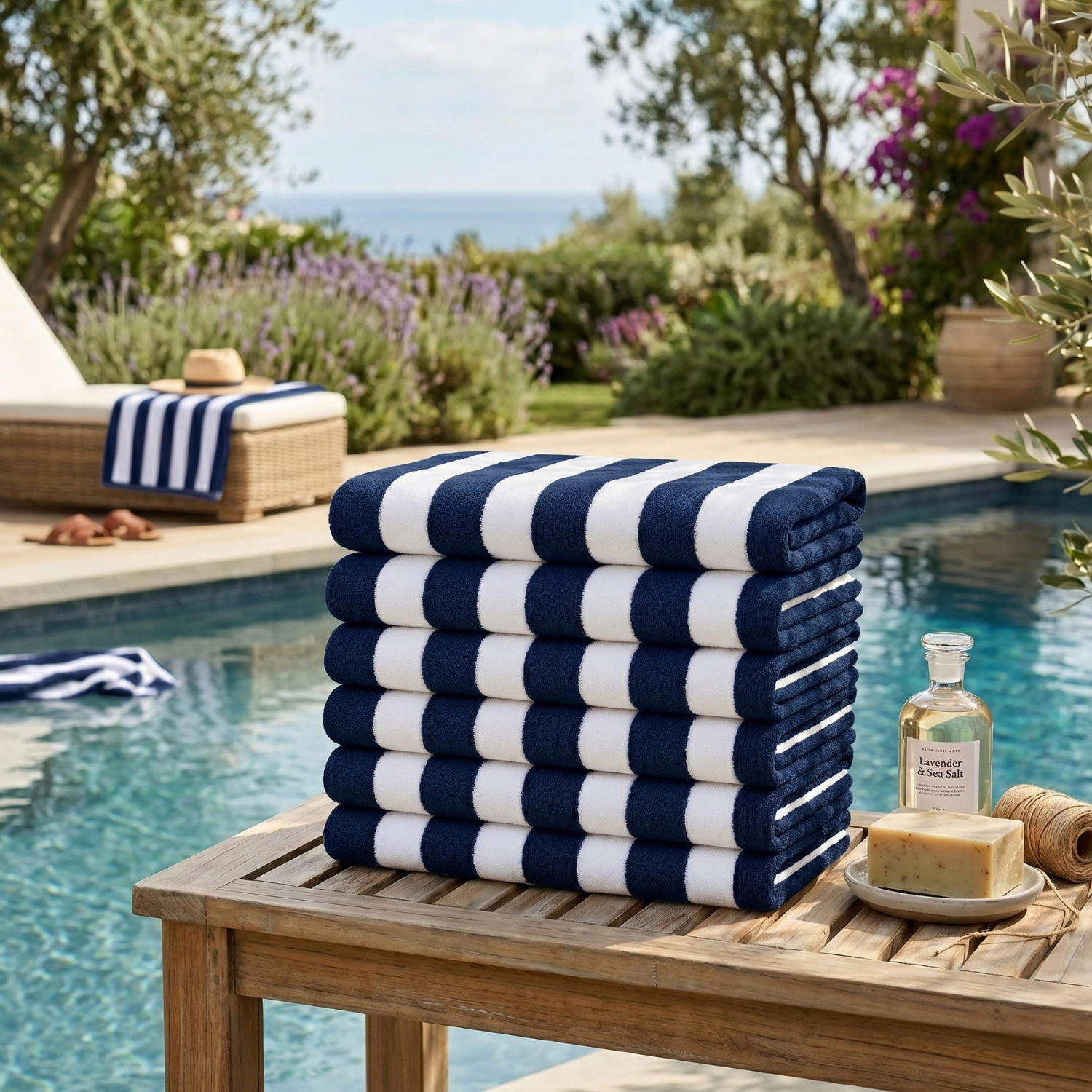 Plazatex Terry Cabana 80% Cotton 20% Polyester Oversized Pack Beach Bath Towel 36" x 66" Navy
