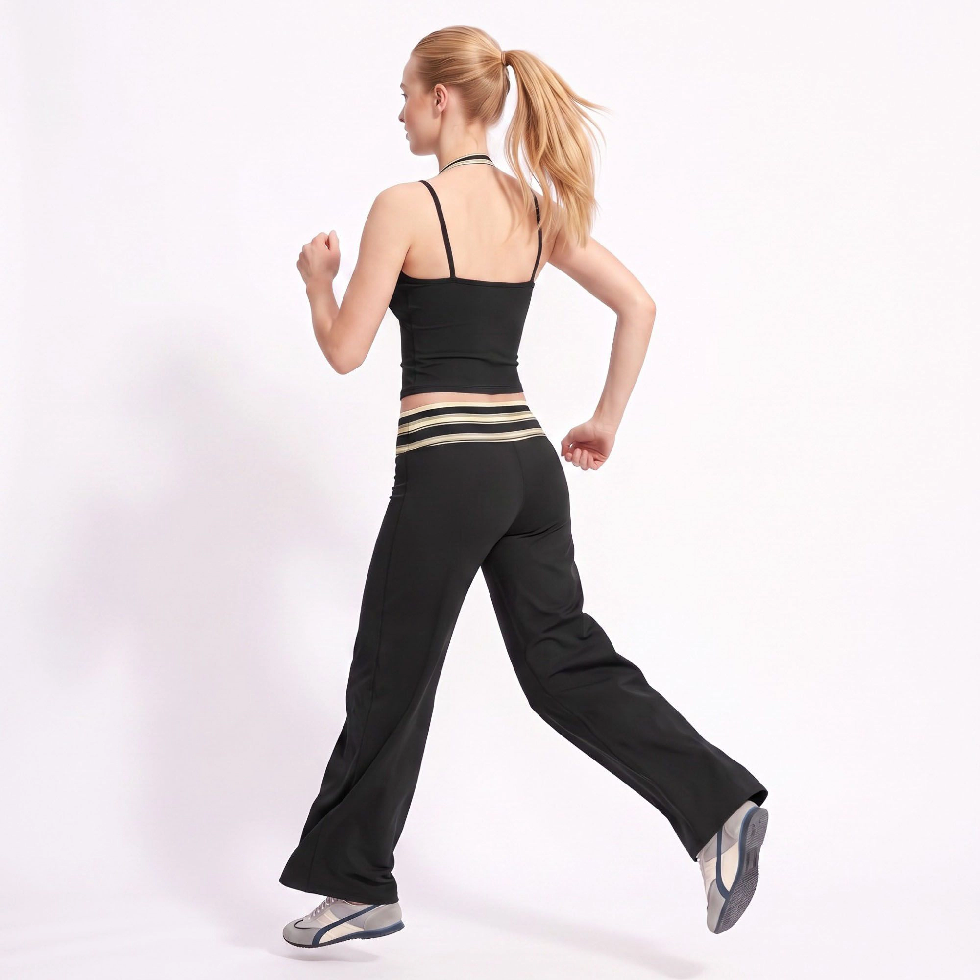 Anna-Kaci Women's Layered Striped Halter Cropped Active Tank Top with Slim Straps for Workouts and Athleisure