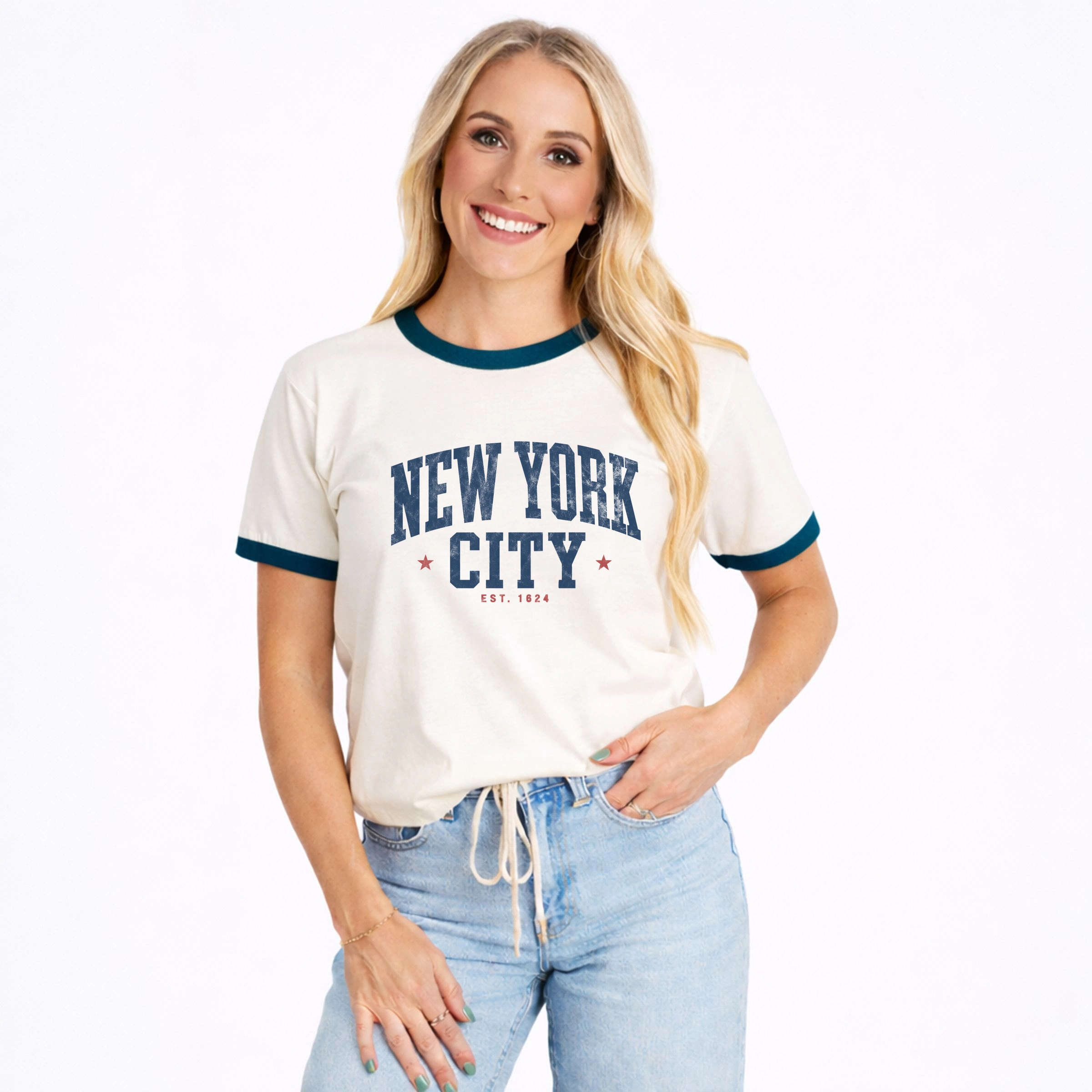 Simply Sage Market - Women's Ringer Graphic T-Shirt New York City Varsity Stars
