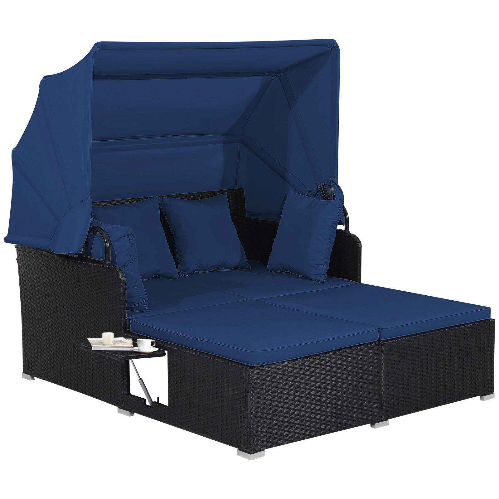 SUGIFT Gray PE Wicker Round Patio Daybed with Retractable Canopy and Table 75-in Dia 57.5-in H 800-lb Sofa Capacity