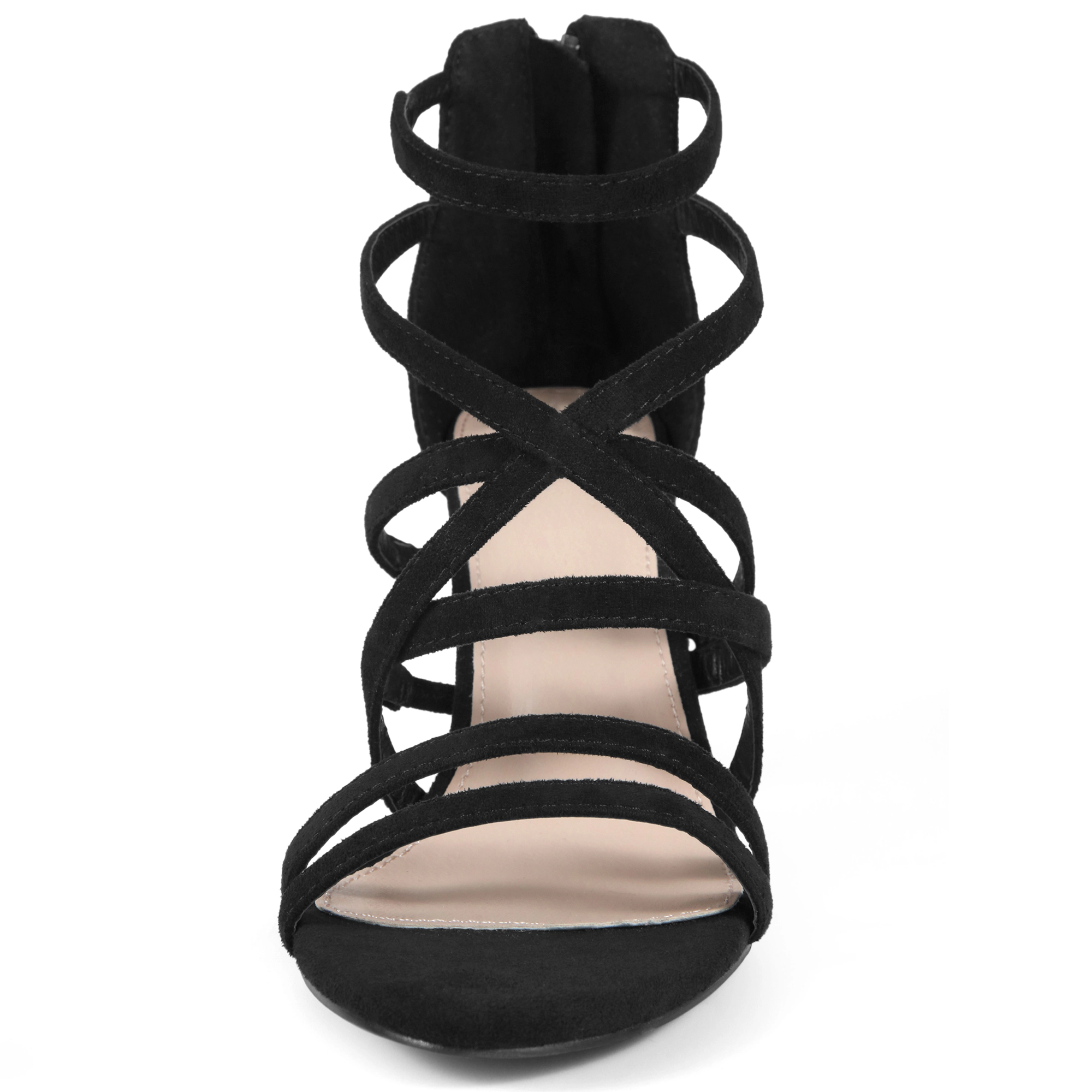 BLISSFUL STEP Women's Strappy Gladiator Chunky Heel Back Zip Sandals