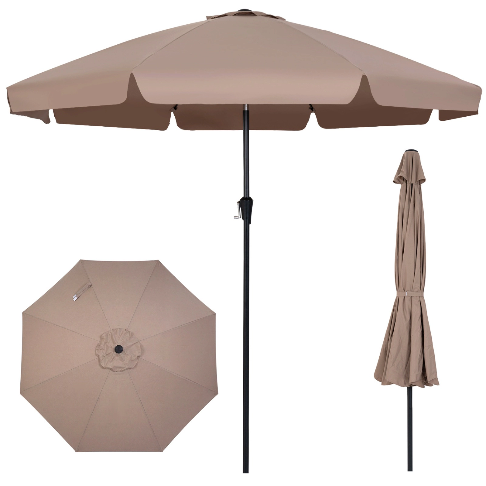 SUGIFT Brown Push Button Tilt Crank Lift and 8 Fiberglass Ribs 10 FT Scalloped Patio Umbrella
