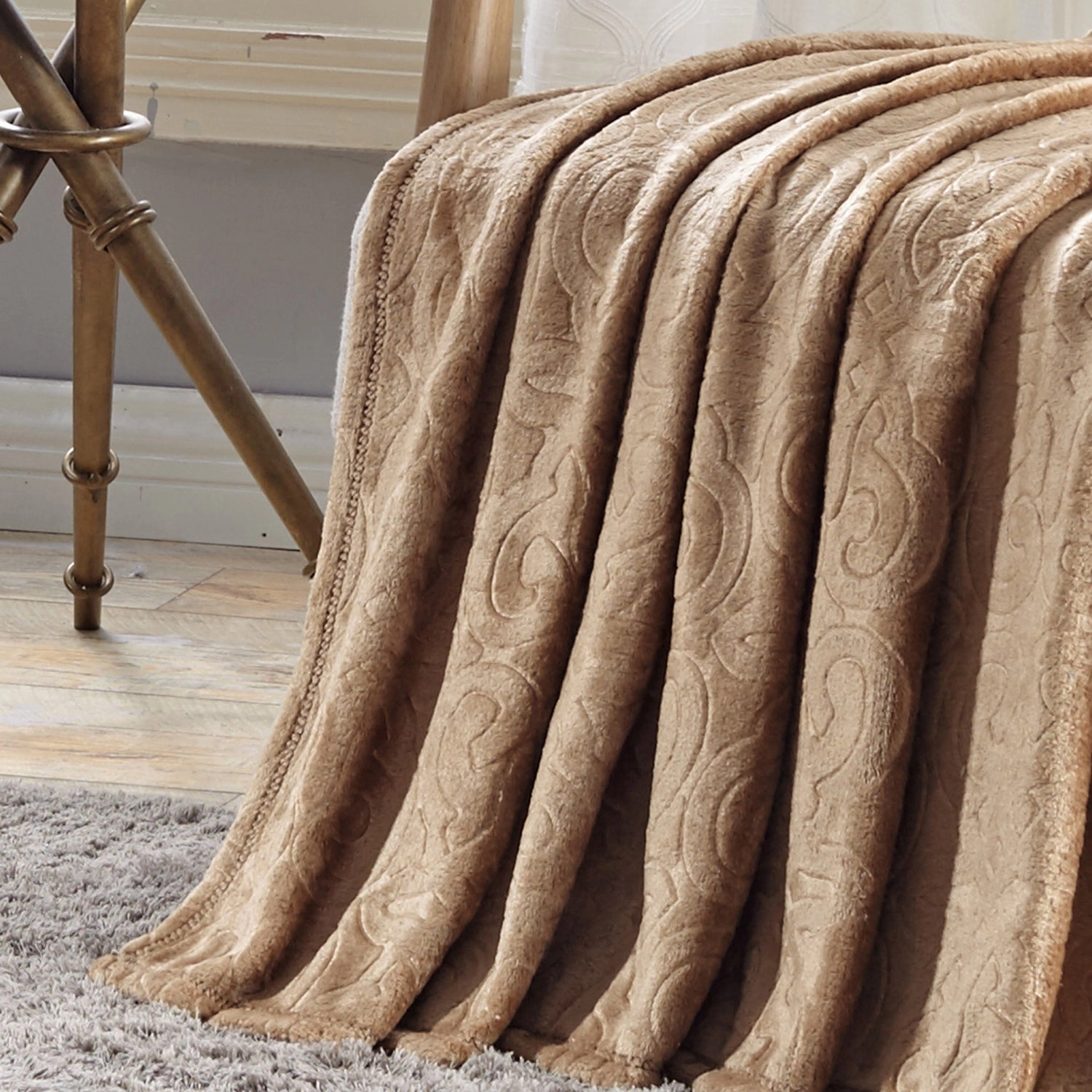 Plazatex Dama Embossed Decorative Super Soft Throw Blanket for Sleep/Decor 2 Pack 50" x 60" Taupe