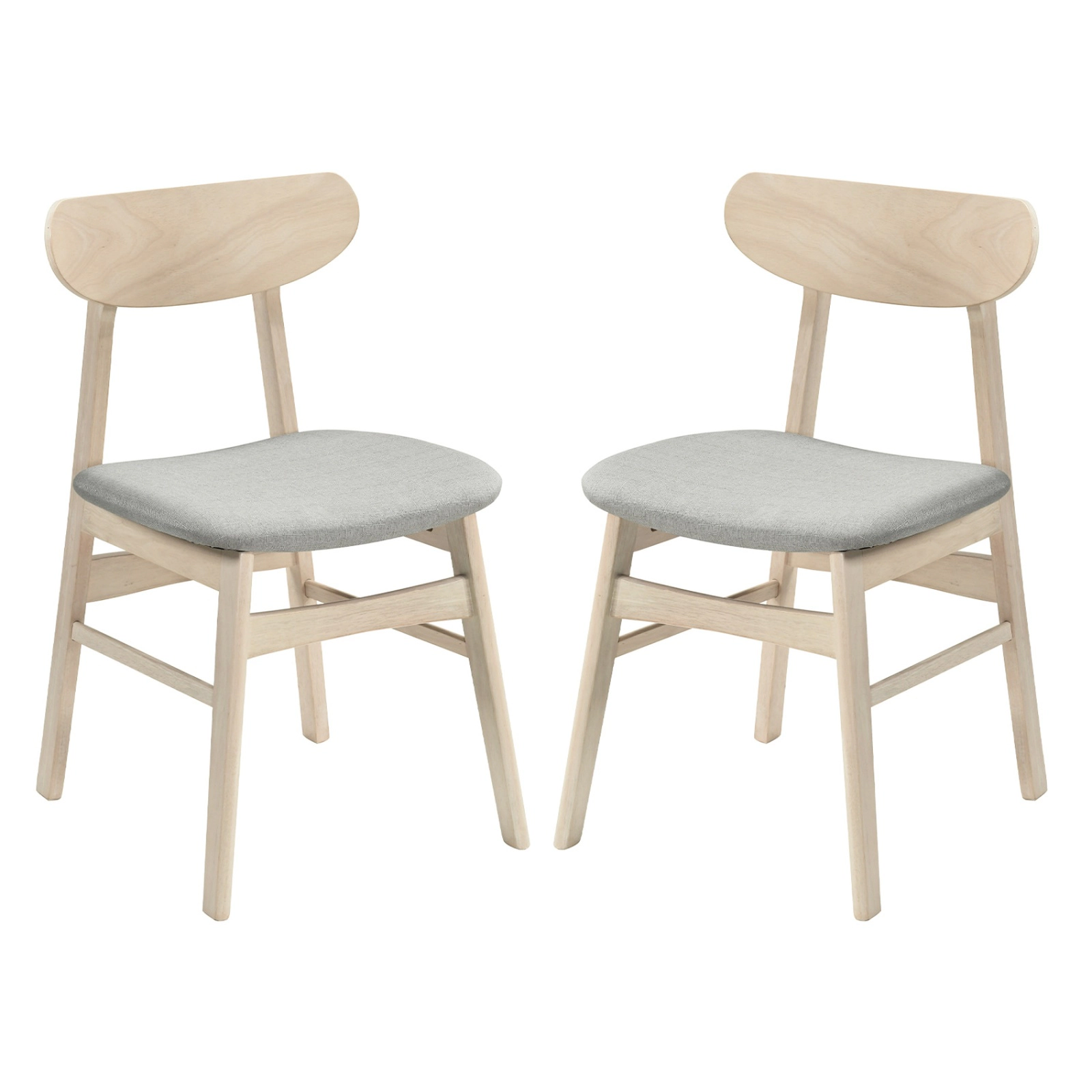 SUGIFT Set of 2 Natural Upholstered Armless Dining Chairs with Ergonomic Curved Seat and Backrest