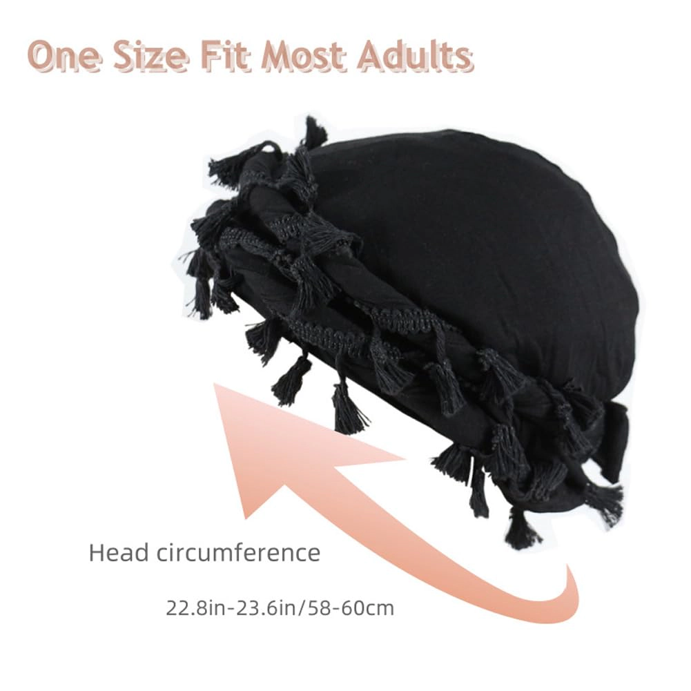 PIGFDK 2Turban For Men Women Satin Lined Durag Head Wrap VintModal Twist Halo With Tassel