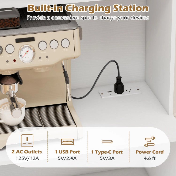 Hivvago 66 Inch Kitchen Pantry Cabinet With Charging Station And Adjustable Shelves For Dining Room