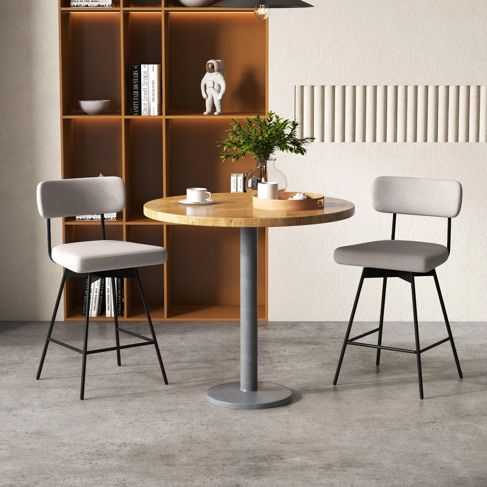 SUGIFT 25-in Seat-Height 2-Piece Modern Upholstered Bar Stools with 250-lb Capacity Back and Footrests Beige