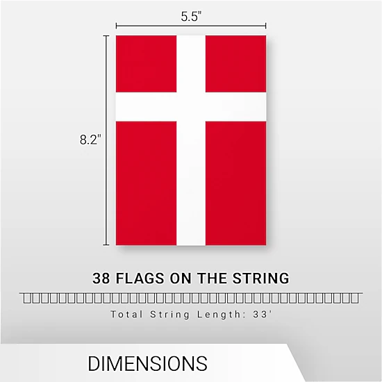 G128 Denmark Bunting Banner - 33 ft String with 38 Danish Flags
