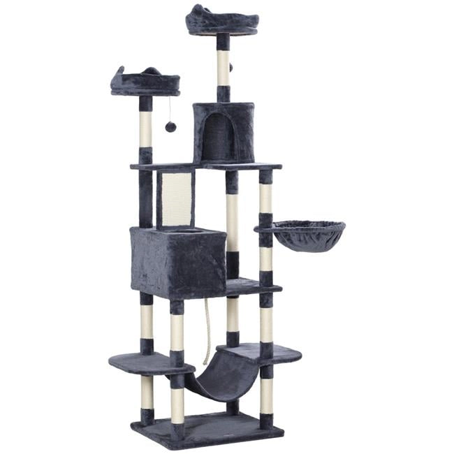 212 Main Paw Hut 81 in. Cat Tree with Cat Scratching Posts - Gray