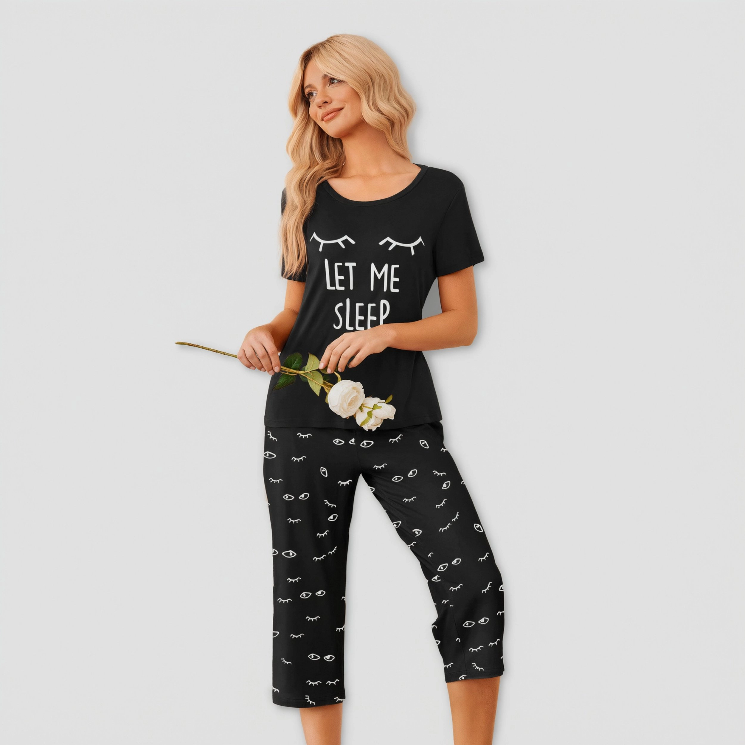 Ekouaer Women Pajama Set with Capri Pants Ultra Soft Lightweight Fun Prints Cozy Sleepwear