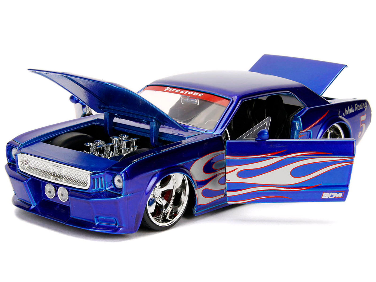 Jada 1965 Ford Mustang #5 "L. John's Racing" Candy Blue with Flame Graphics "Bigtime Muscle" Series 1/24