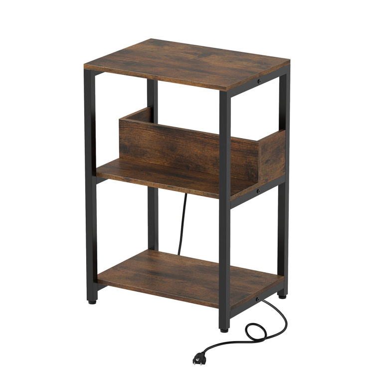 Hivvago Side End Table With Charging Station And Open Shelves