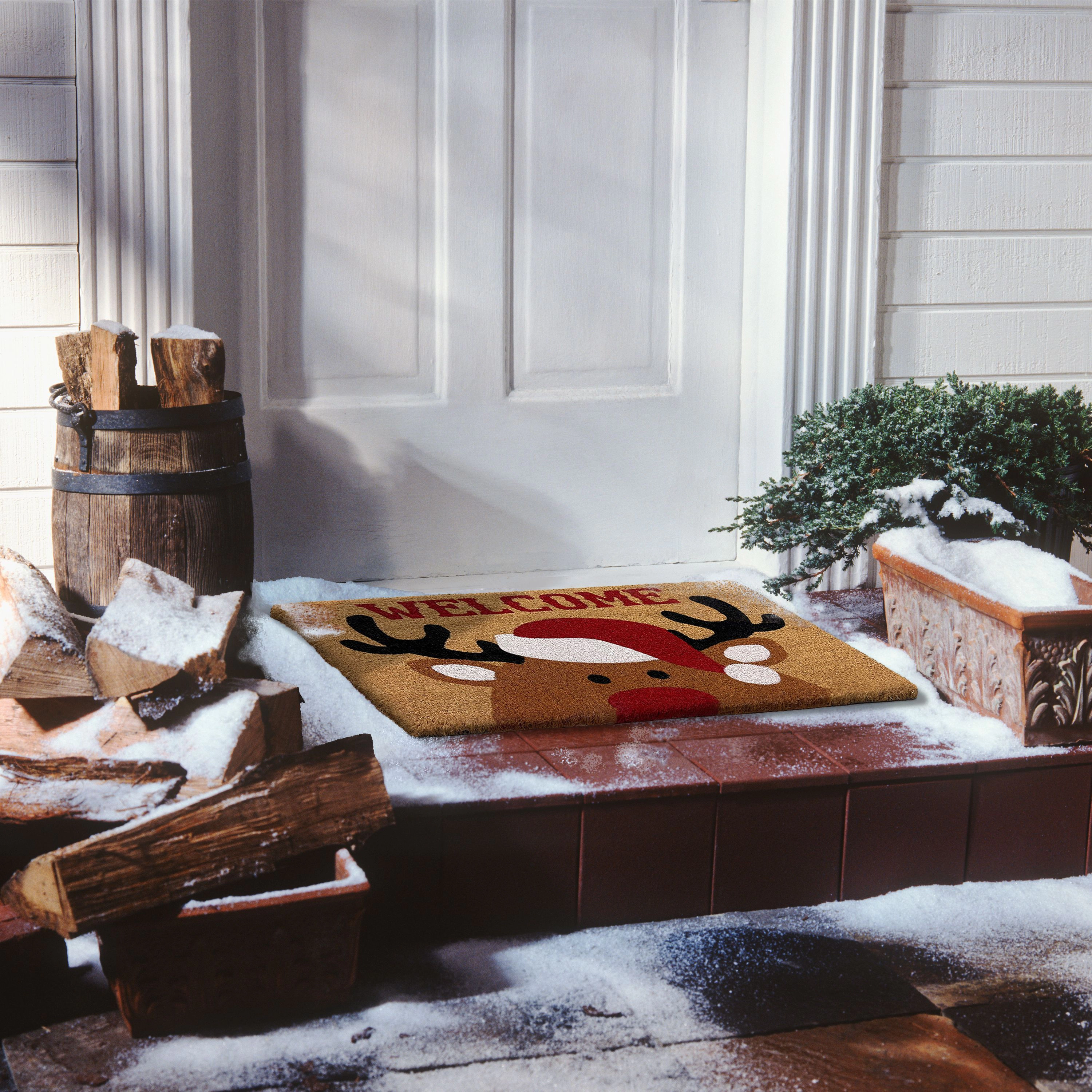 Kate Aurora Festive Christmas Wonderland Santa Reindeer Bristled Indoor & Outdoor Holiday Welcome Mat - 18"x30"