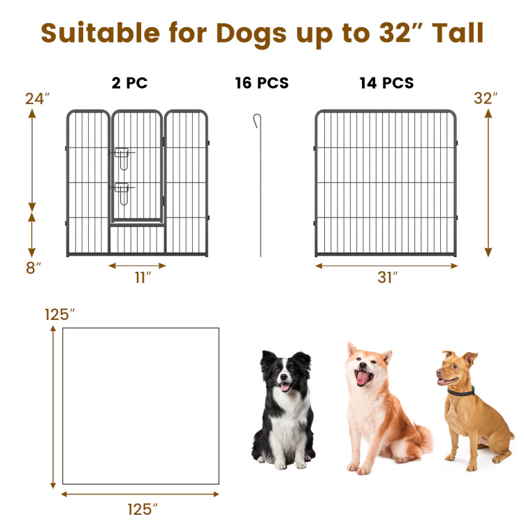 SUGIFT 16 Panel Dog Playpen Black 32 Inch Metal Pet Fence with Lock and Large Door