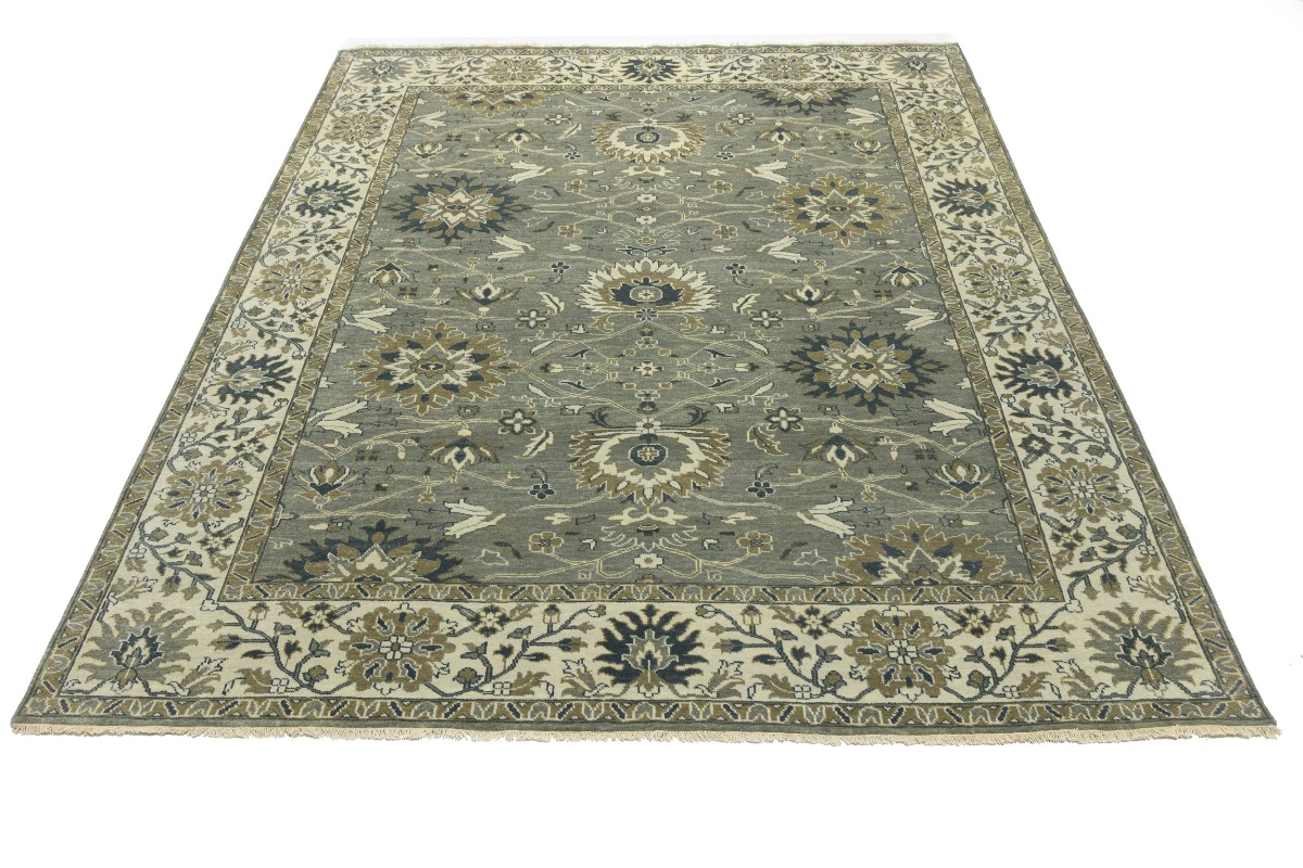 Magic Rugs Taupe Floral Oushak Chobi Hand-Knotted Wool Area Rug, 8' x 10'