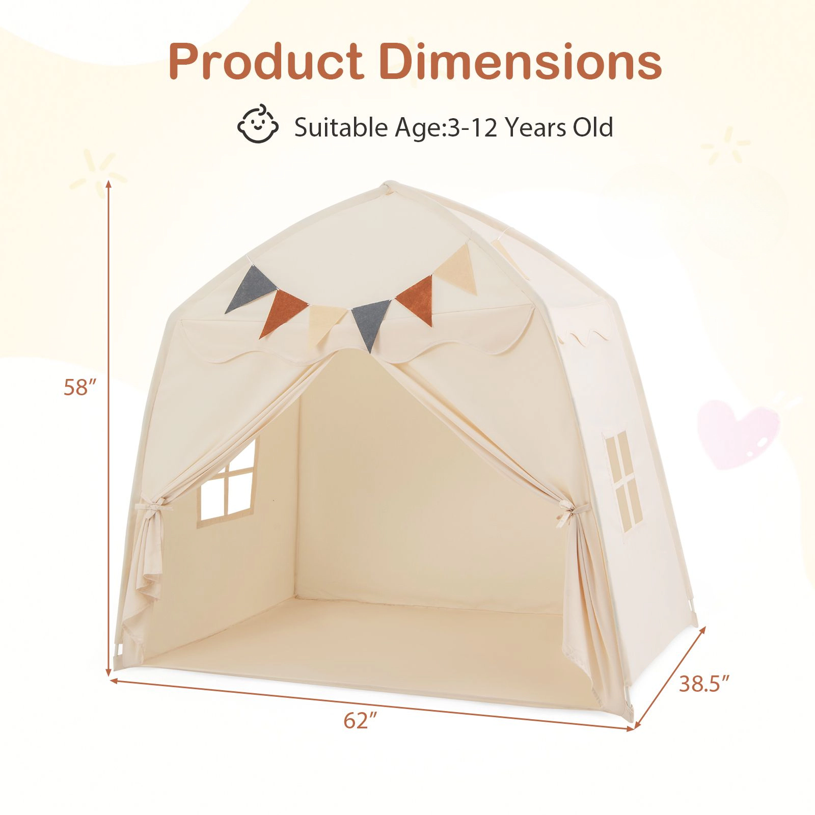 SlickBlue Indoor Kids Playhouse Tent with Windows, Curtains & Spacious Design