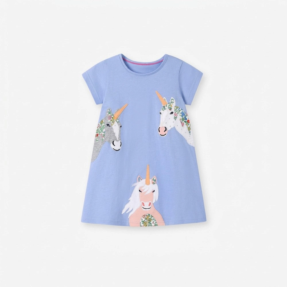 19076 Girls Unicorn Short Sleeve Cotton-Blend Summer Dress