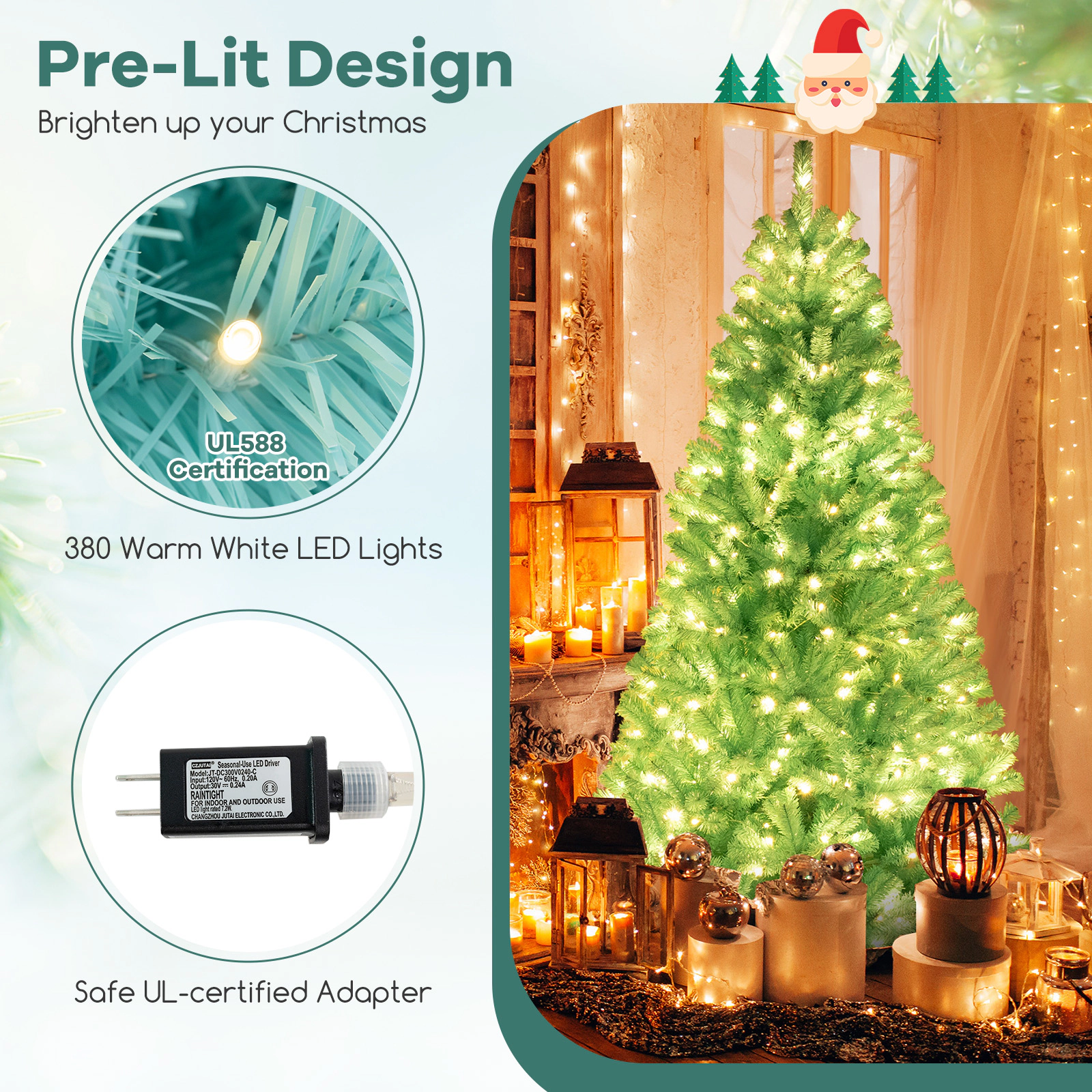 SUGIFT 7-ft Blue Pre-Lit Artificial Christmas Tree with 1040 Branch Tips and 380 Warm White LED Lights