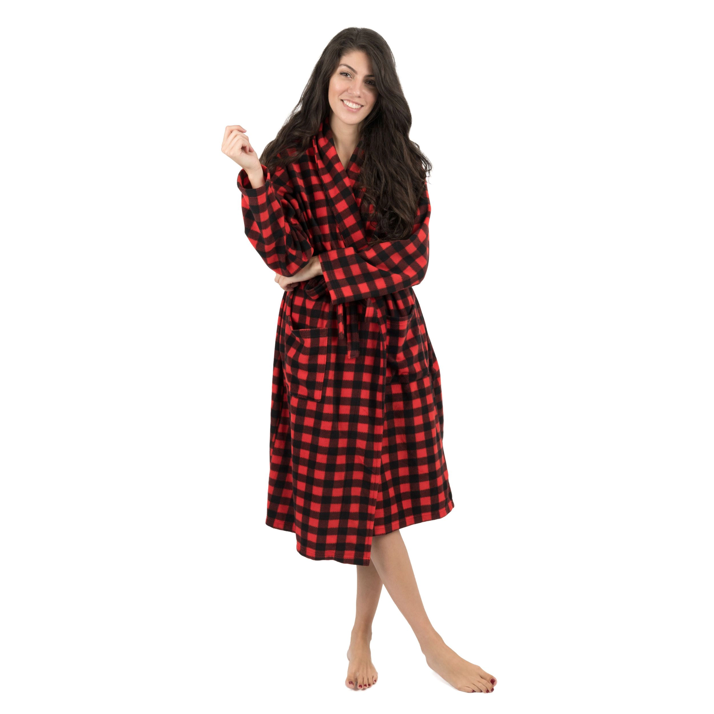 Leveret Womens Red & Black Buffalo Plaid Micro Fleece Robe