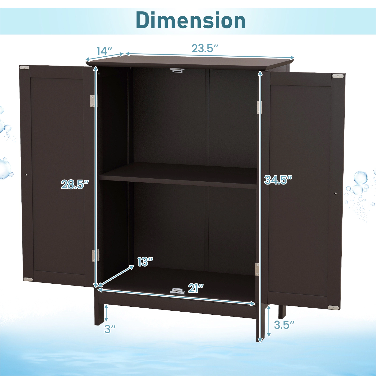 SUGIFT Bathroom Floor Storage Double Door Cupboard Cabinet 34.5-in Tall 22-lb Shelf Capacity 176-lb Top Capacity Brown