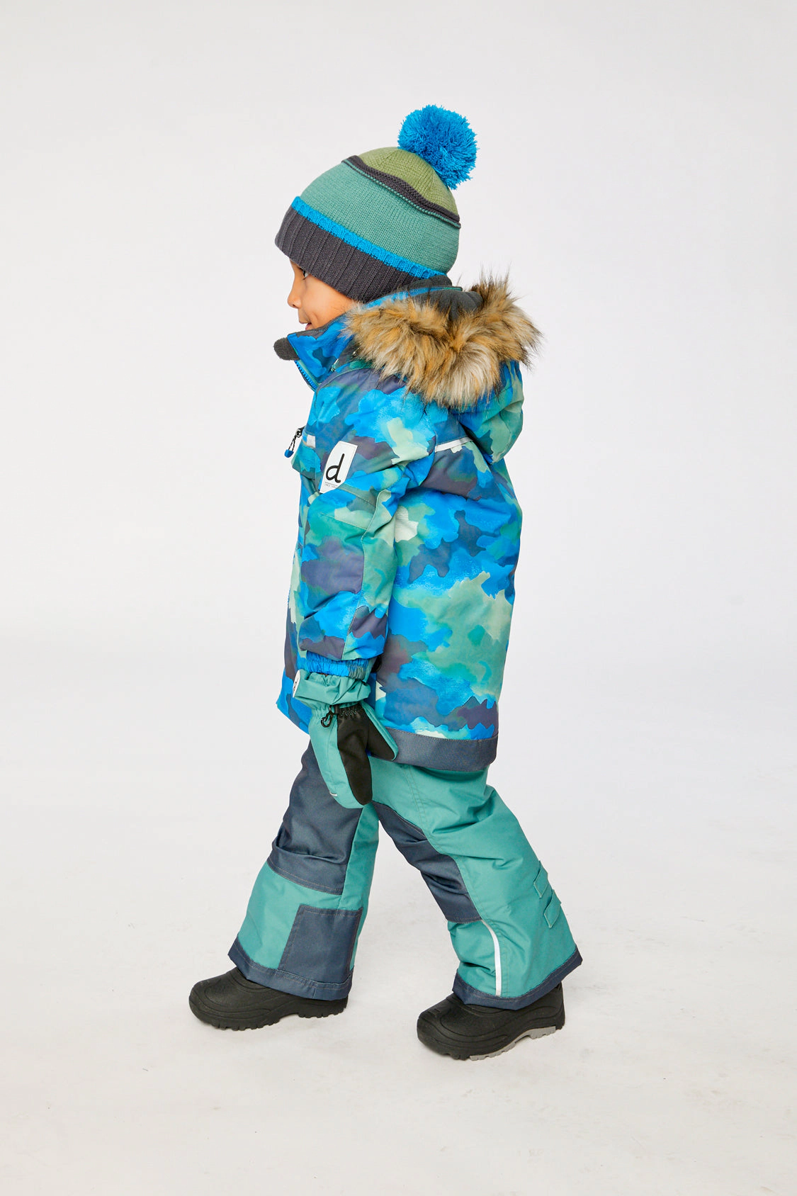 Deux par Boys Camouflage Print Two Piece Play Snowsuit with Hooded Jacket and Snow Pants