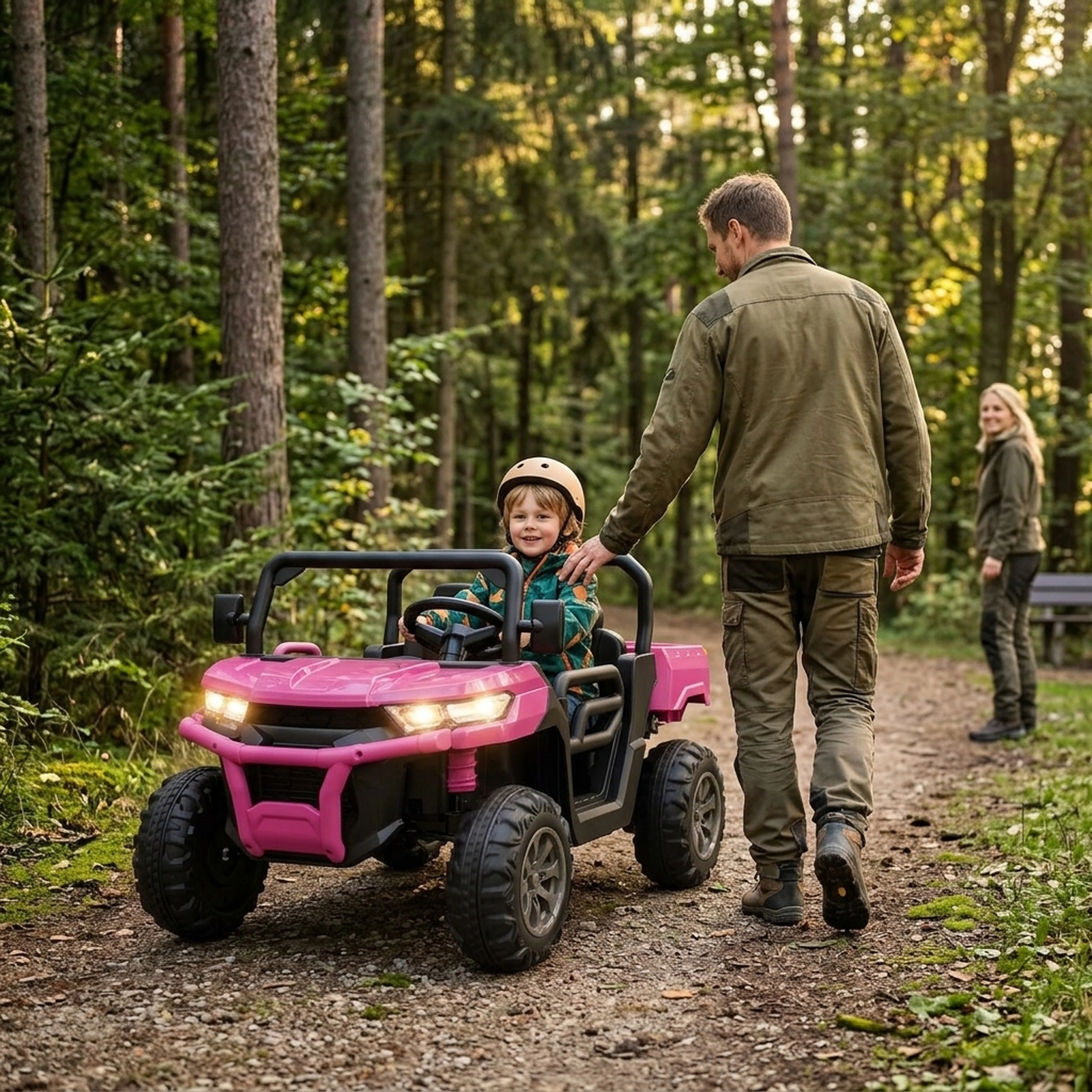 2-Seater Kids Ride On Dump Truck Emergency Brake Remote Rocking Mode Lockable Doors 12V Ages 3-8 110-lb Capacity Pink