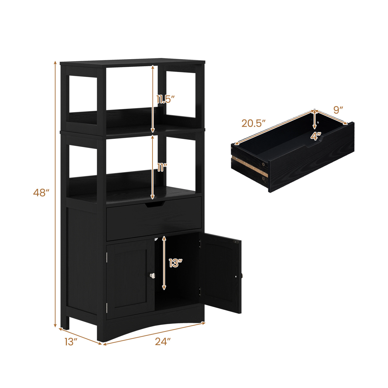 Glintex 48-Inch Bathroom Cabinet with Anti-Fall Baffles Drawer and 2 Doors