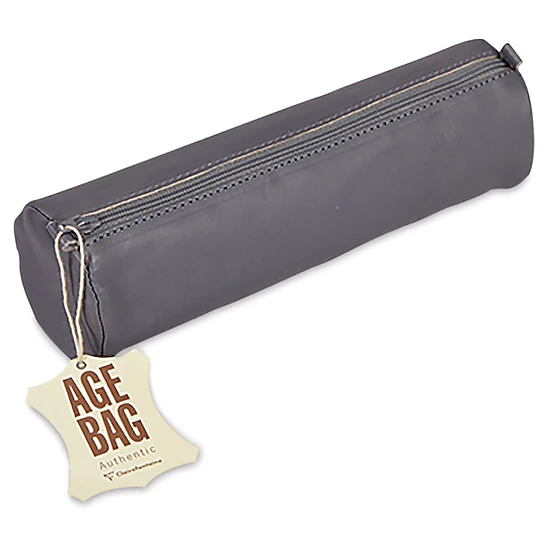 Clairefontaine Lambskin Leather Round Pencil Case, Grey, 8.5 x 2.5 in ...