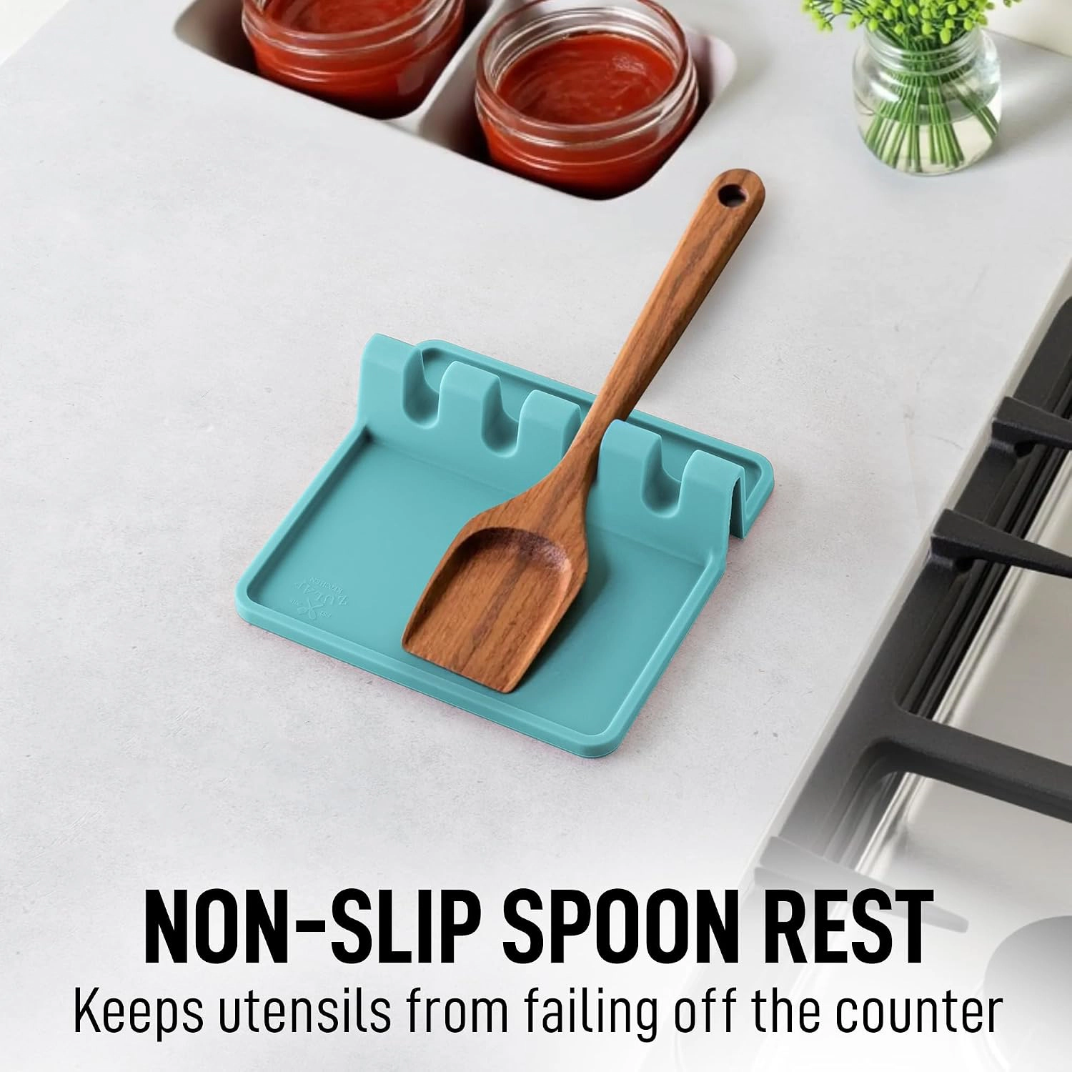 Zulay Kitchen Silicone Utensil Rest with Drip Pad for Multiple Utensils - Heat-Resistant & Spoon Holder Stove Top
