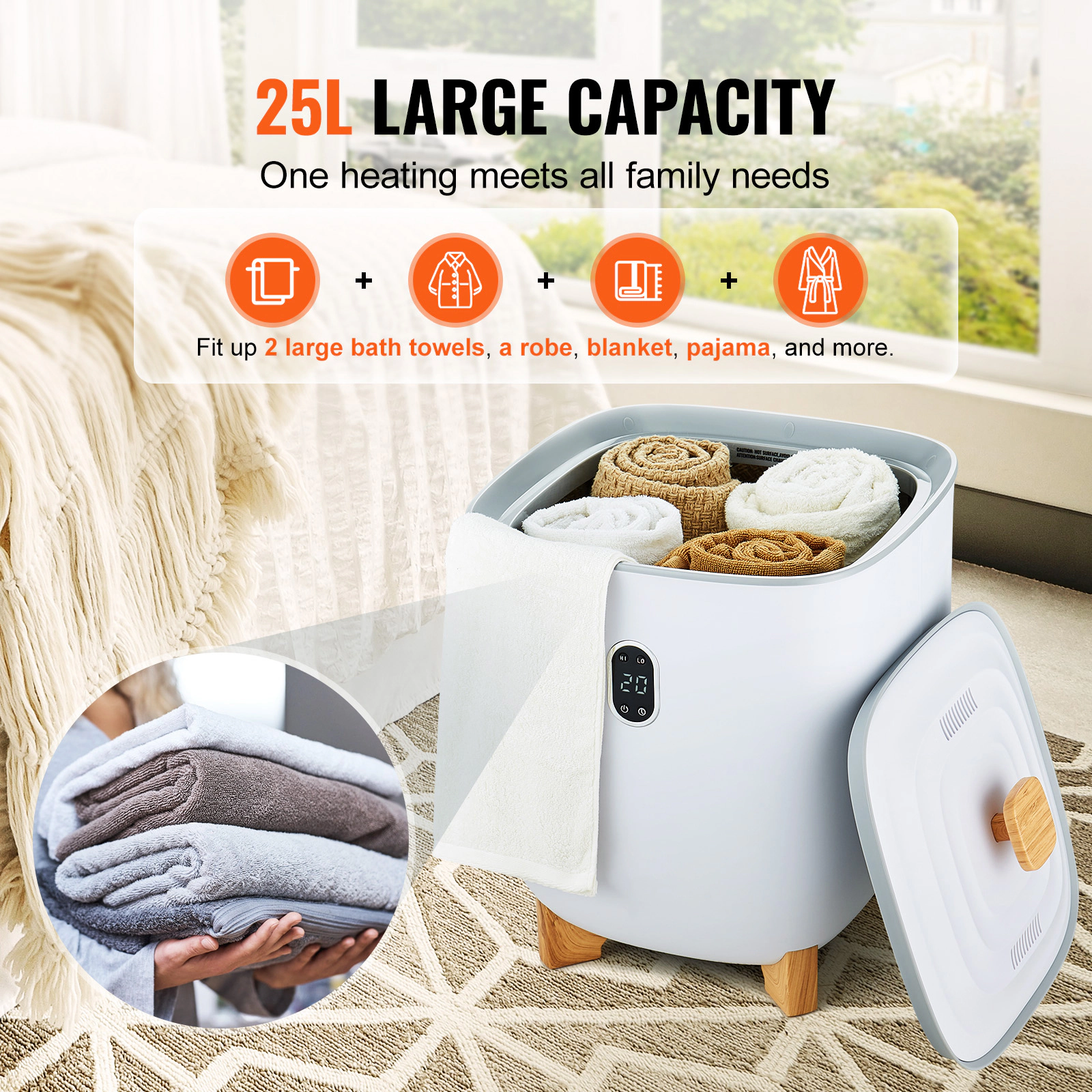 HONGGE Towel Warmers for Bathroom, Towel Warmer Bucket Auto Shut Off for Spa, Fits up to Oversized Bath Towels, Blankets