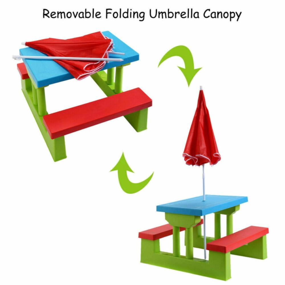 Hivvago Kids Picnic Folding Table And Bench With Umbrella