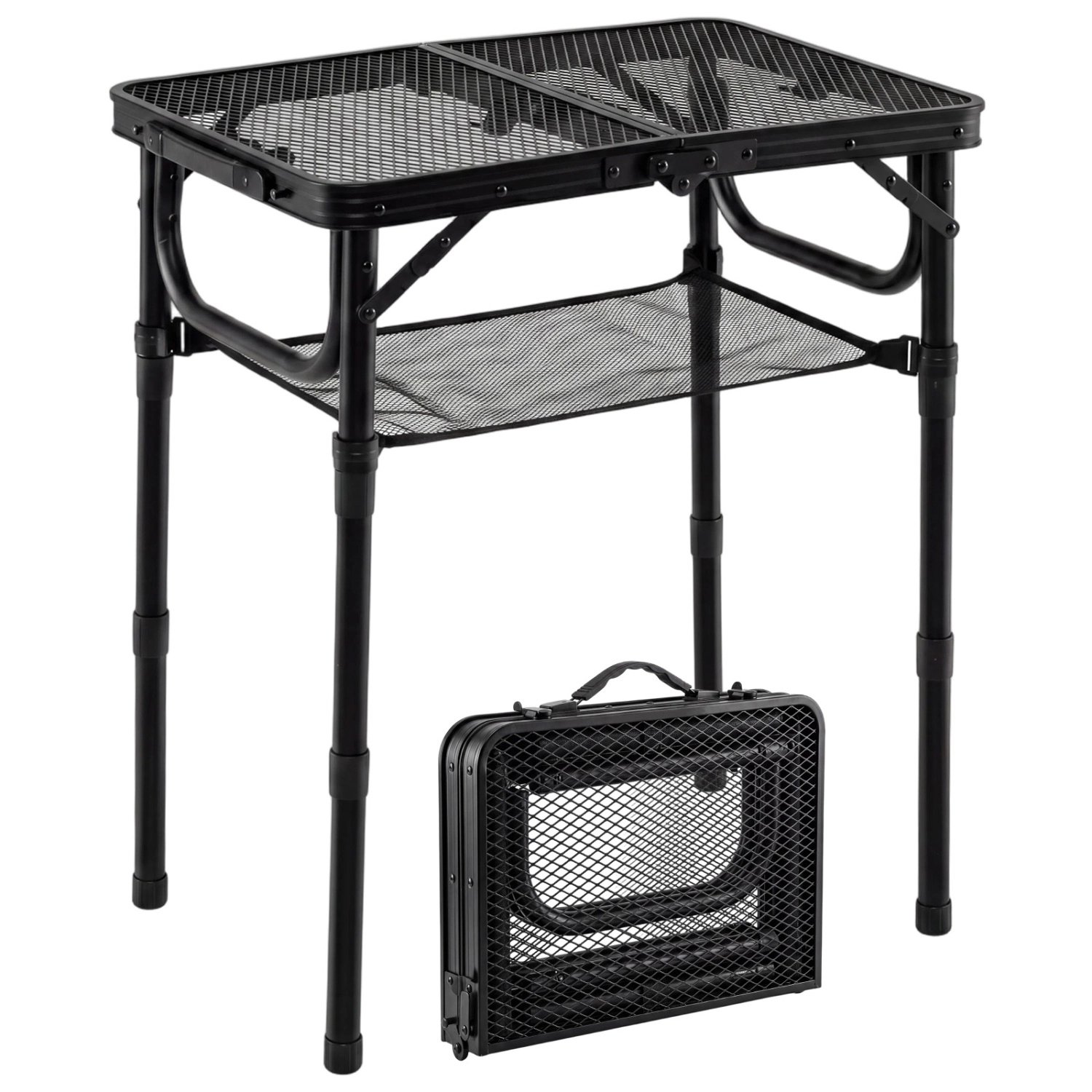LJG 3-Height Folding Picnic Table with Large Storage Net and Handle