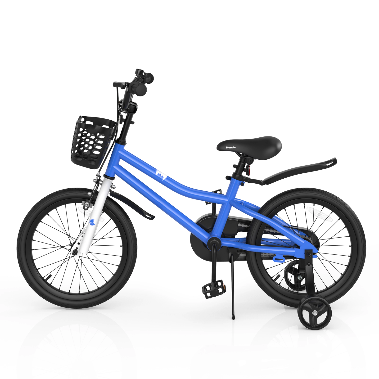 SUGIFT Blue Removable Training Wheels Basket Kickstand and Dual Brakes Kids 18 Inch Bike