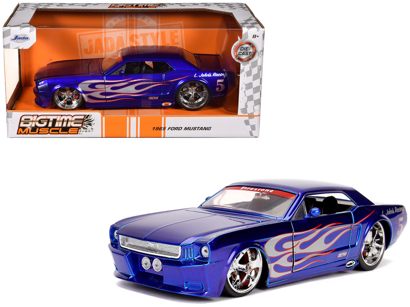 Jada 1965 Ford Mustang #5 "L. John's Racing" Candy Blue with Flame Graphics "Bigtime Muscle" Series 1/24