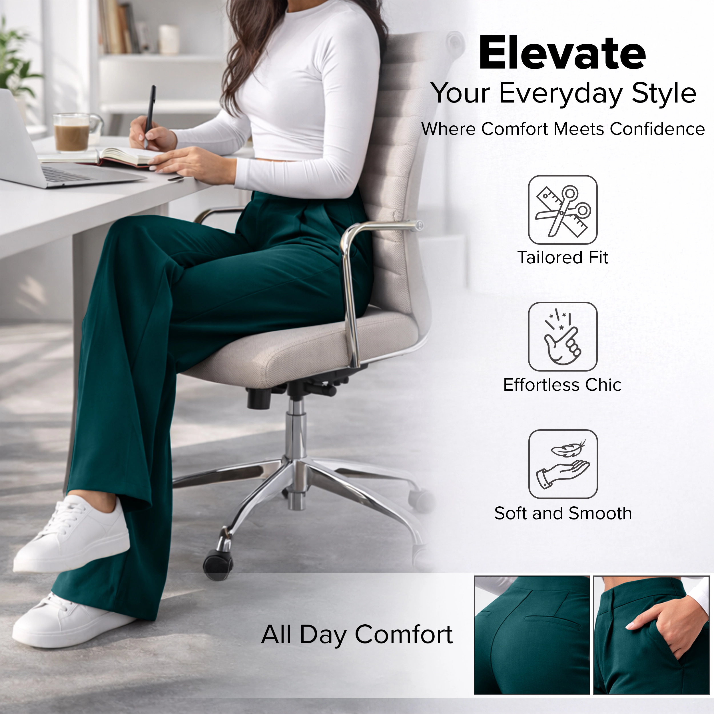 WOVA COUTURE Womens High Waisted Straight Leg Dress Pants