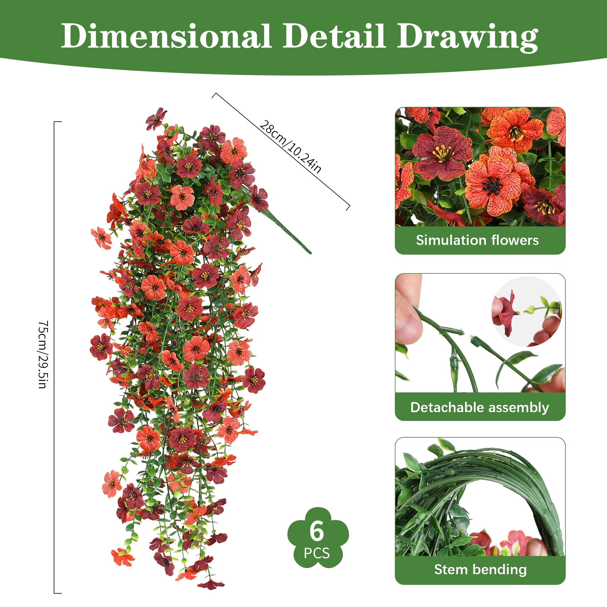 PUPWE Artificial Hanging Flowers For Outdoors Spring Summer Decor