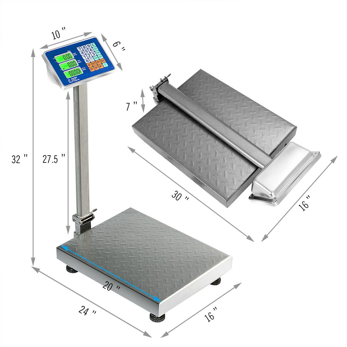 SUGIFT Silver 660-lb Digital Folding Industrial Floor Platform Scale with 0.22-oz Accuracy and Battery