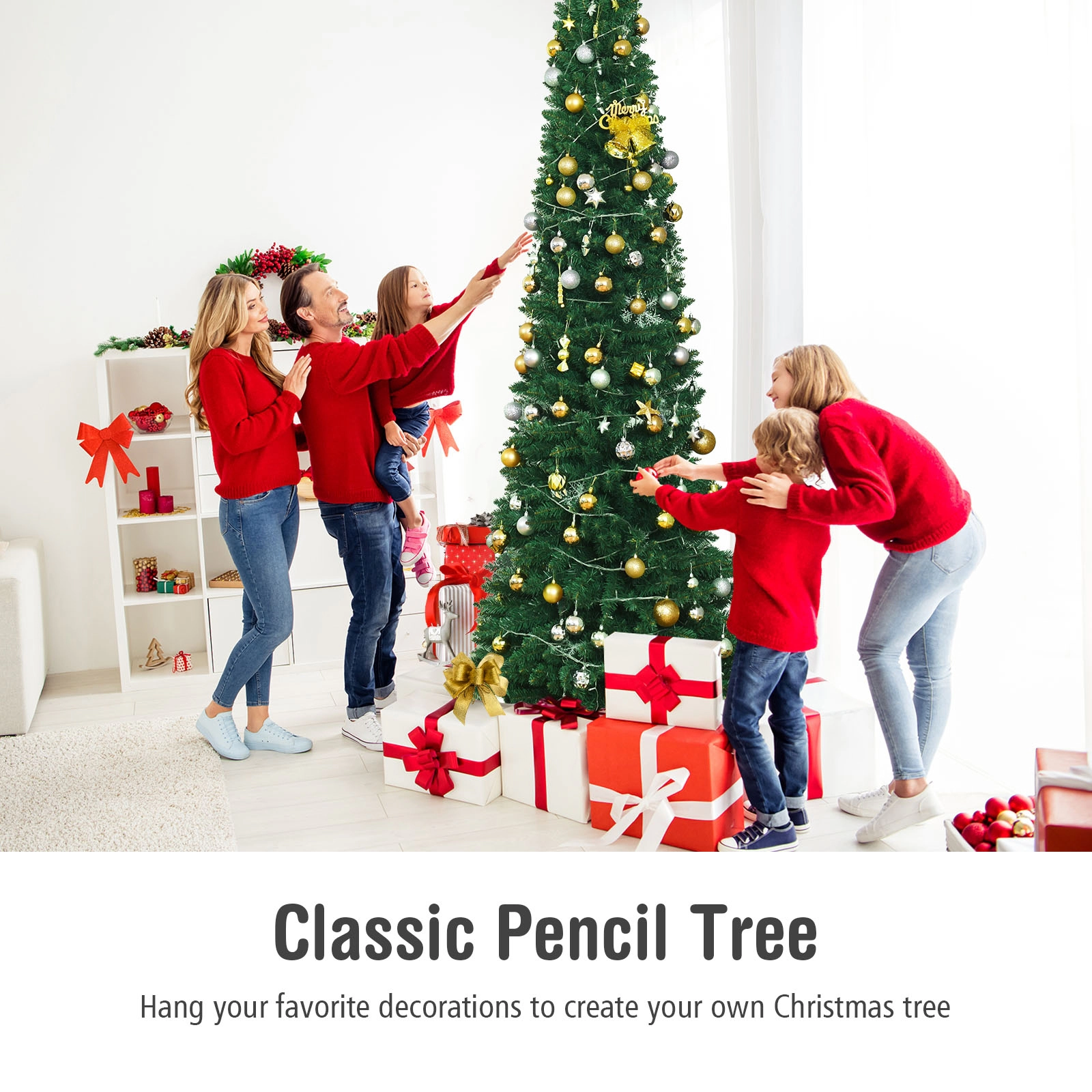 SUGIFT Slim Pencil Artificial PVC Christmas Tree 9 Feet Tall with 3.3-ft Diameter 1500 Tips Green