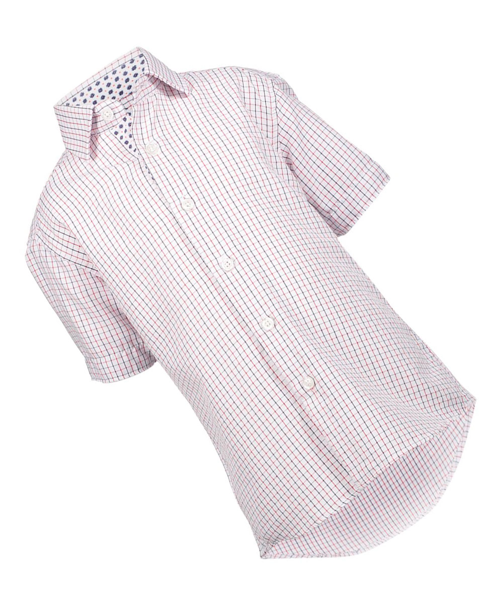 Elie Balleh Boys Slim Fit Plaid Short Sleeve Button-down Shirt