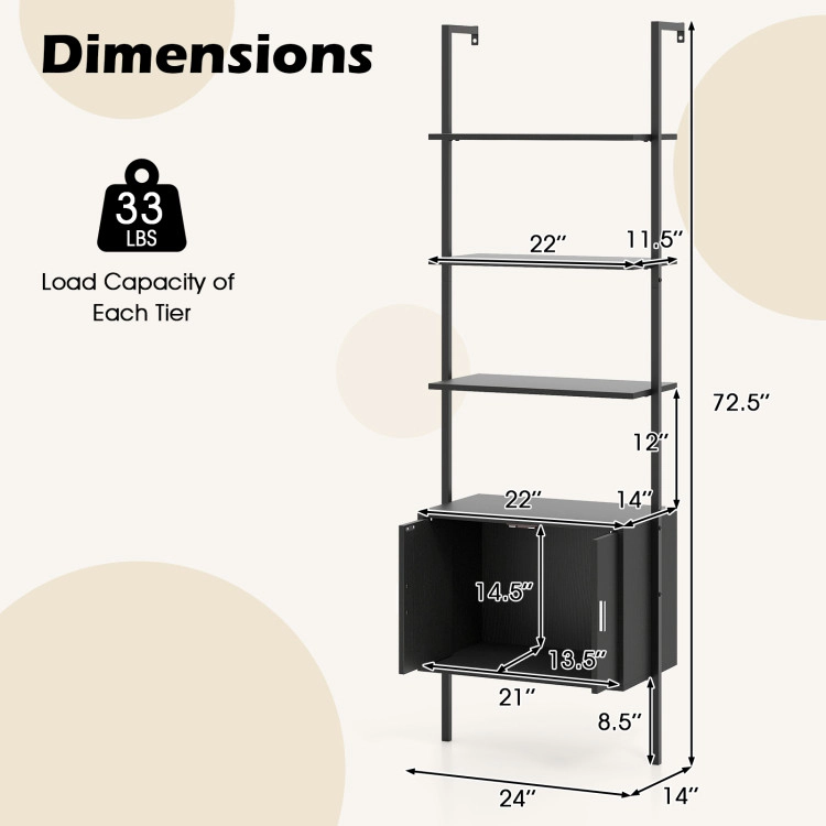 Hivvago 72.5 Inch Tall Bookshelf with Cabinet Anti-Tipping Kits and Metal Frame