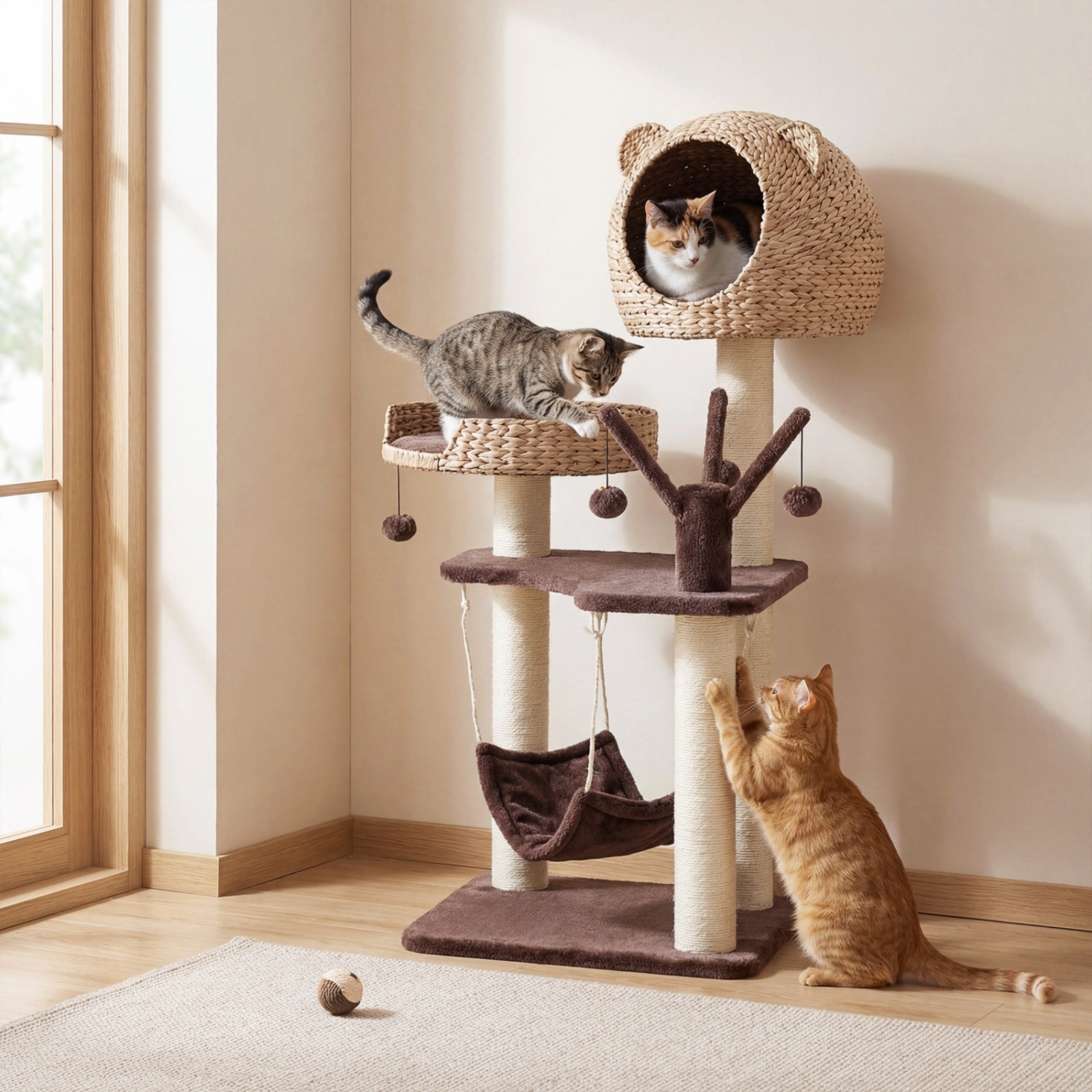 SUGIFT 48 Cat Tree with Woven Condo Hammock and Rotatable Hanging Balls