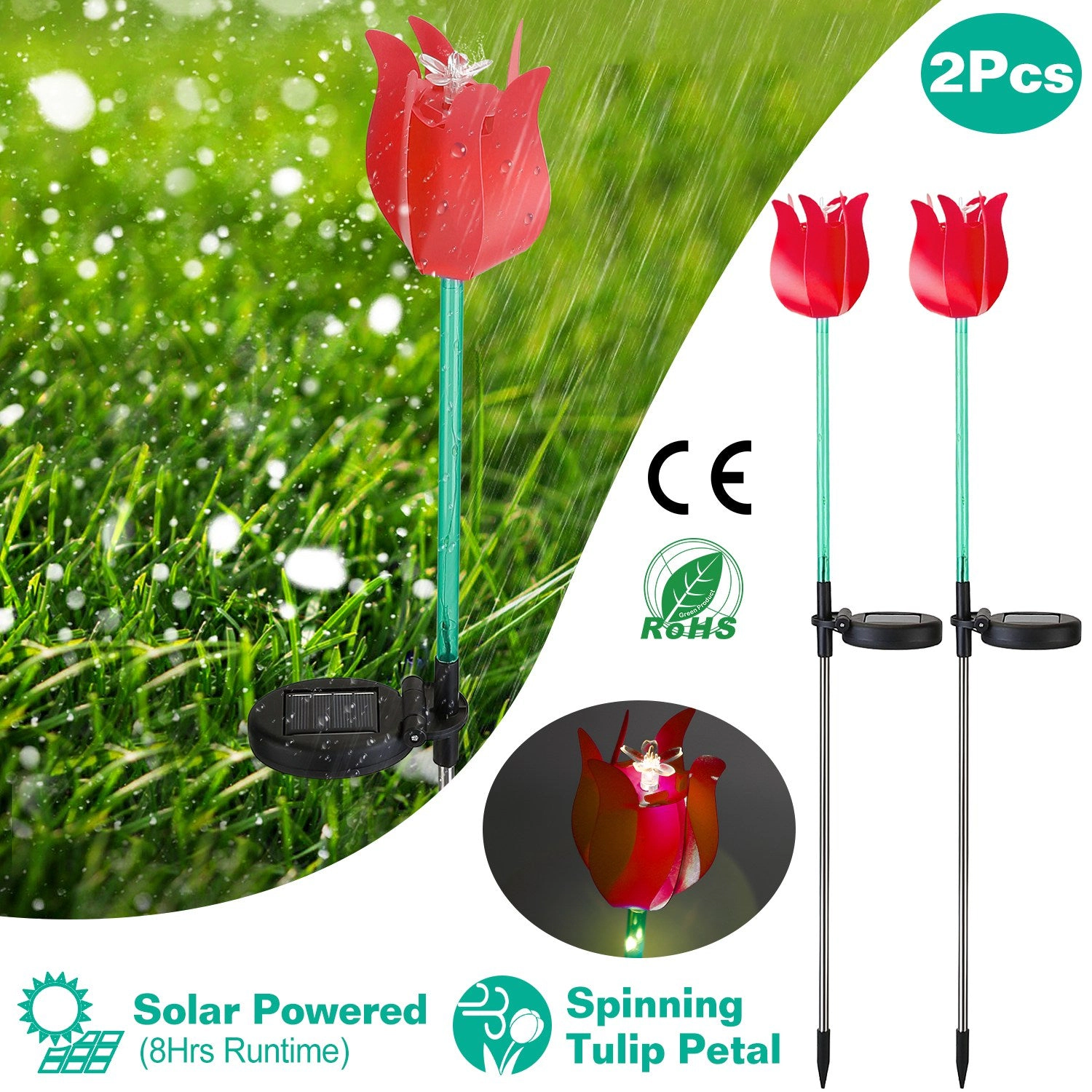 GBruno Solar Windmill Tulip Garden Stake Light 2-Pack