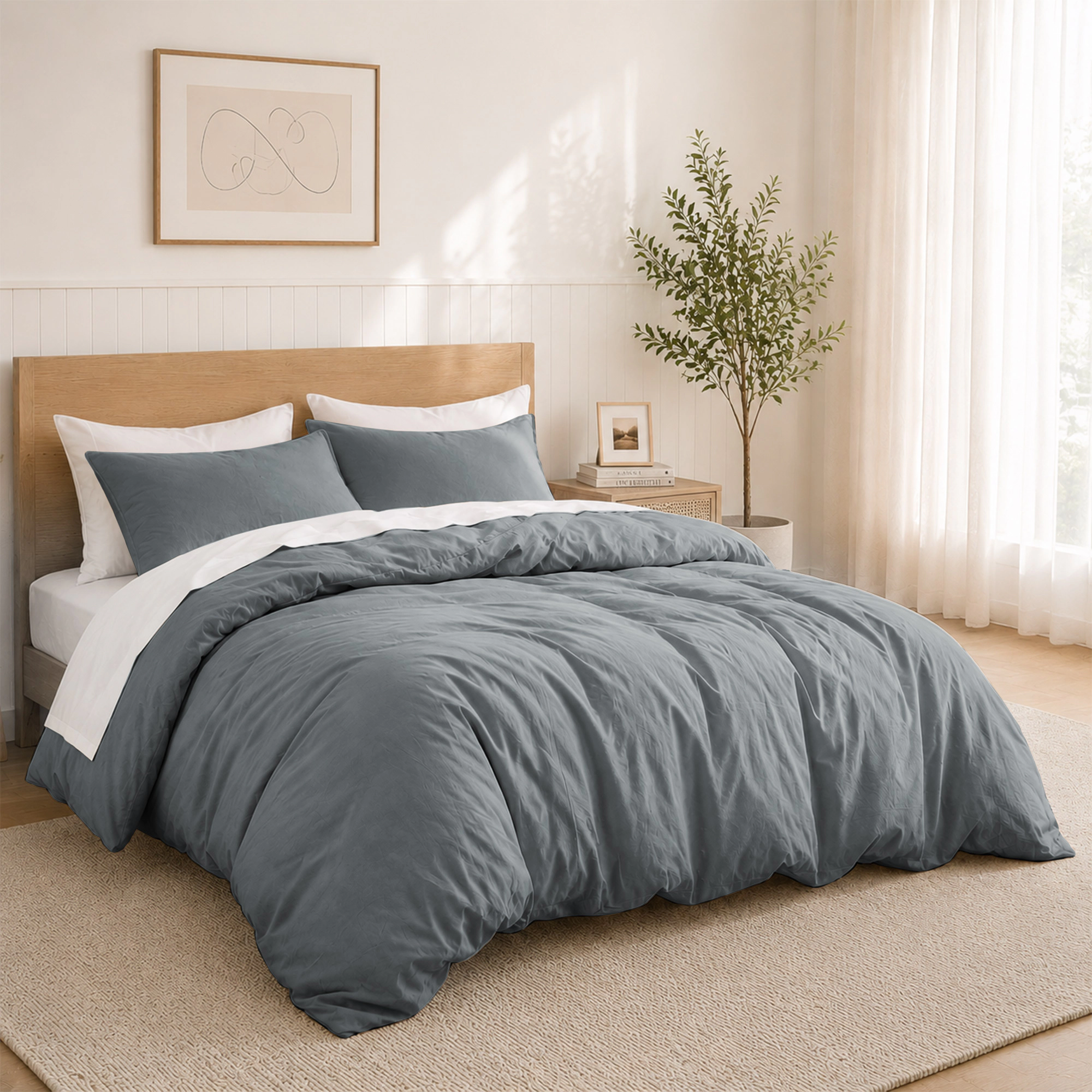PEACENEST 100% Cotton Duvet Cover Set, Soft Breathable Lightweight Bedding Set