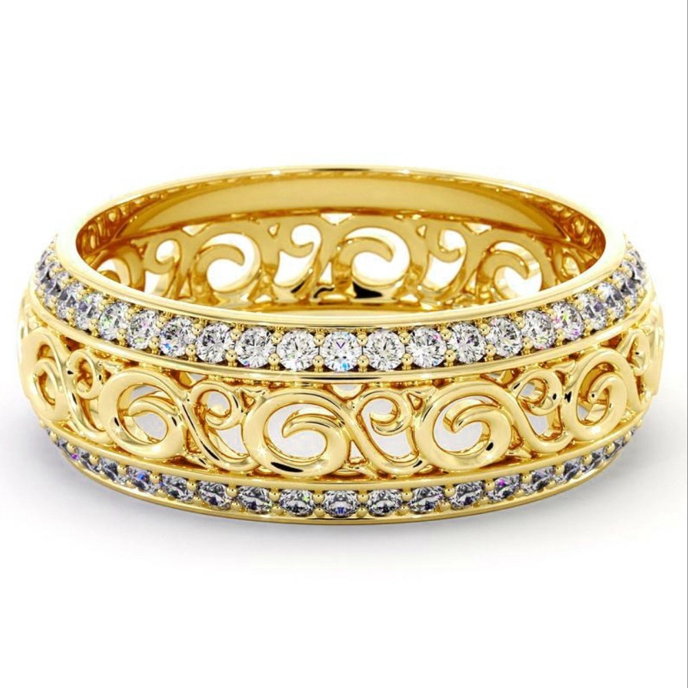 Women Vintage Style Geometric Ring Double Row Micro-wax Inlay Natural Zircon Hollow