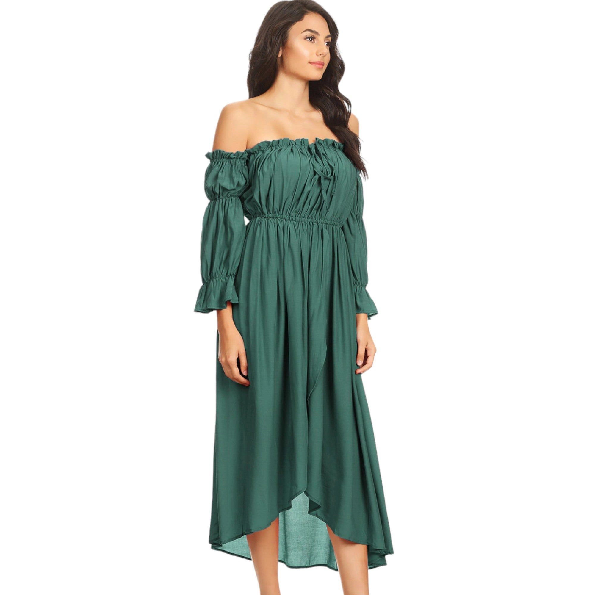 Anna-Kaci Women's Boho Off Shoulder Long Sleeve Renaissance Dress