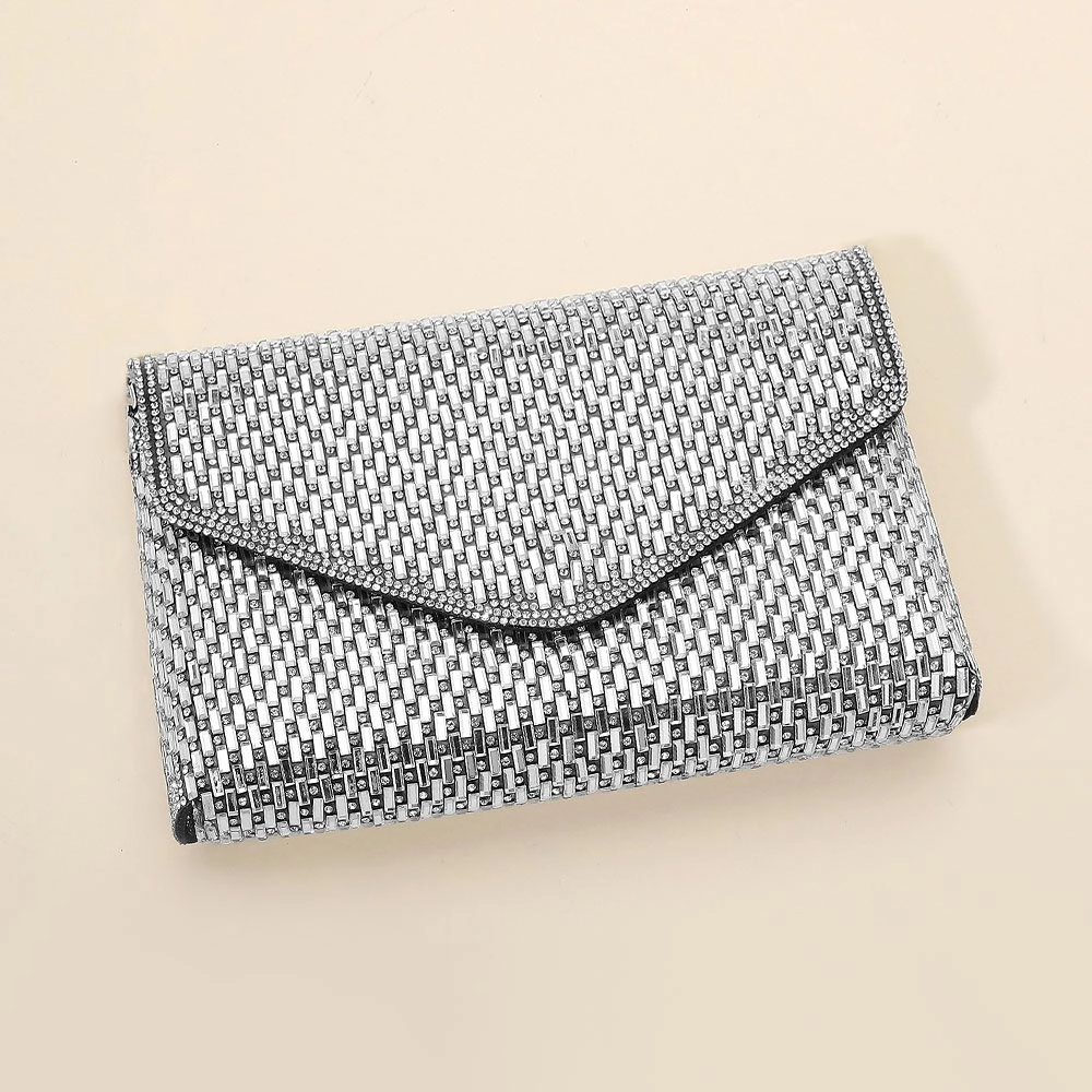 Fashnzfab Elegant Baguette Round Stone Bling Studded Envelope Evening Clutch Crossbody Bag